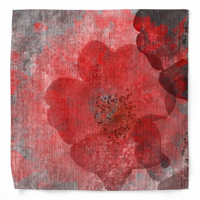 Red Grey Black Grunge Digital Graphic Art Design Bandana (Front)