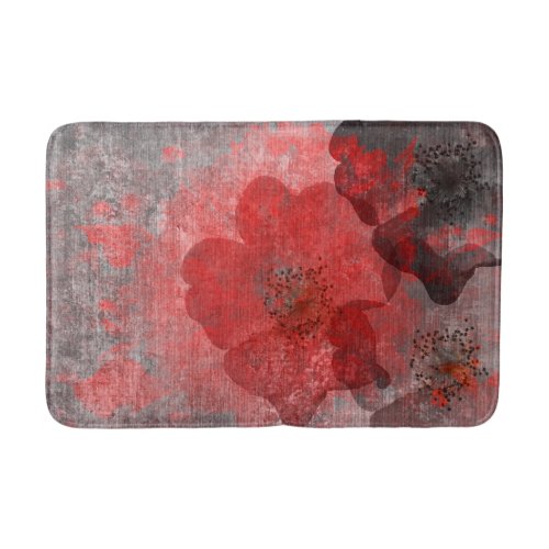 Red Grey Black Grunge Digital Graphic Art Design Bath Mat