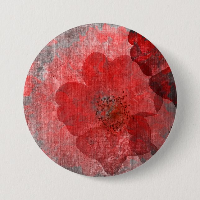 Red Grey Black Grunge Digital Graphic Art Design Button (Front)