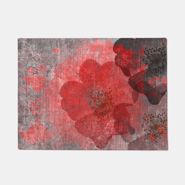 Red Grey Black Grunge Digital Graphic Art Design Doormat (Front)