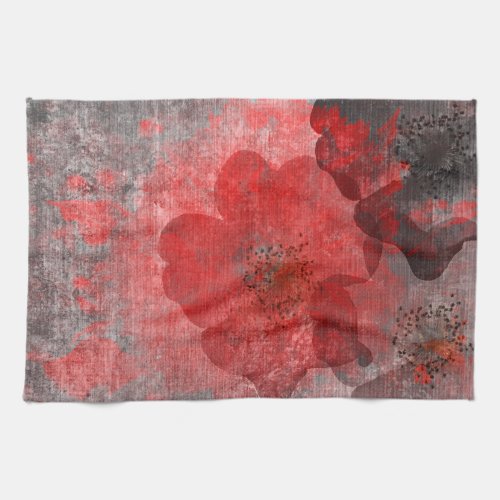 Red Grey Black Grunge Digital Graphic Art Design Kitchen Towel