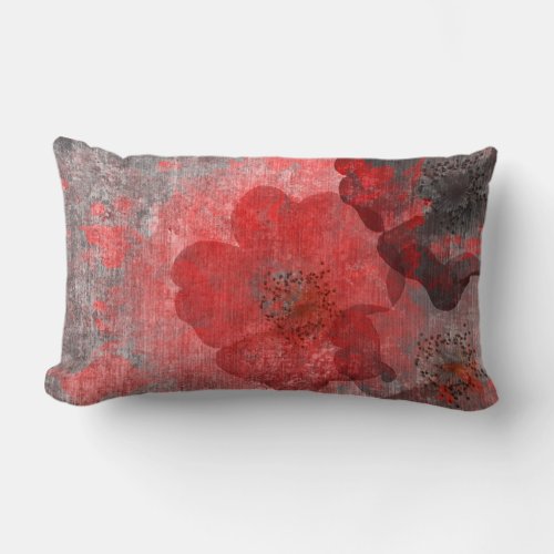 Red grey Black Grunge Digital Graphic Art Design Lumbar Pillow