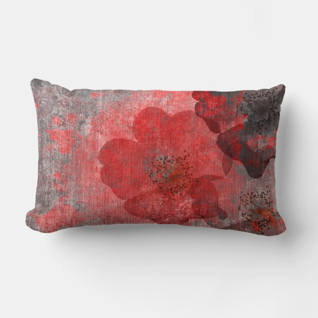 Red grey Black Grunge Digital Graphic Art Design Lumbar Pillow (Front)