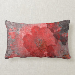 Red grey Black Grunge Digital Graphic Art Design Lumbar Pillow