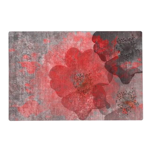 Red grey Black Grunge Digital Graphic Art Design Placemat (Back)