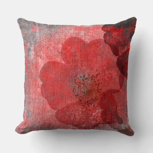 Red grey Black Grunge Digital Graphic Art Design Throw Pillow