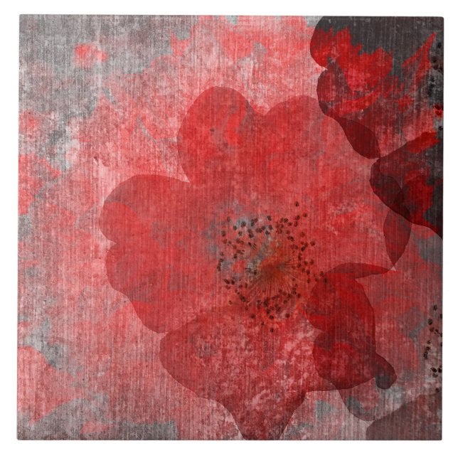 Red Grey Black Grunge Digital Graphic Art Design Tile (Front)