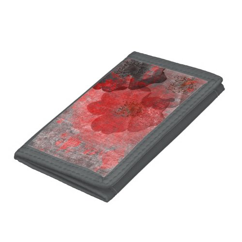 Red Grey Black Grunge Digital Graphic Art Design Tri_fold Wallet