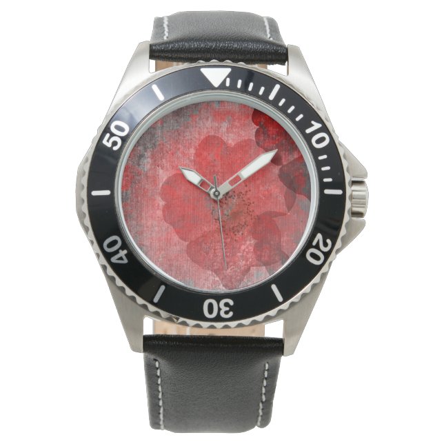 Red Grey Black Grunge Digital Graphic Art Design Watch (Front)