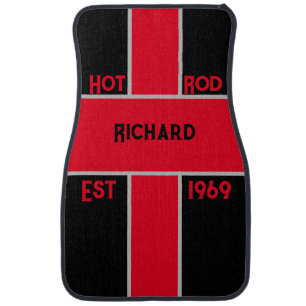 Red Grey Black Personalized Name & Stripes Car Floor Mat