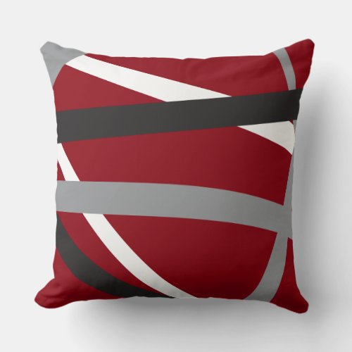 RED GREY BLACK STRIPES DESIGN Retro Throw Pillow