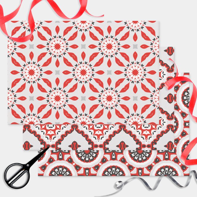 Red Grey Black & White Modern Ethnic Geometric Wrapping Paper Sheets (Creator Uploaded)