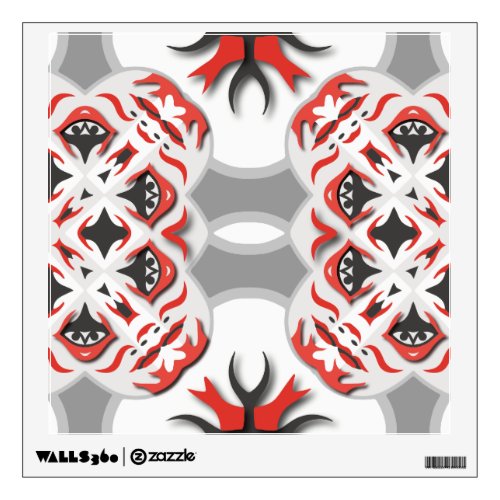 Red Grey Black White Tribal Abstract Kaleidoscope Wall Decal