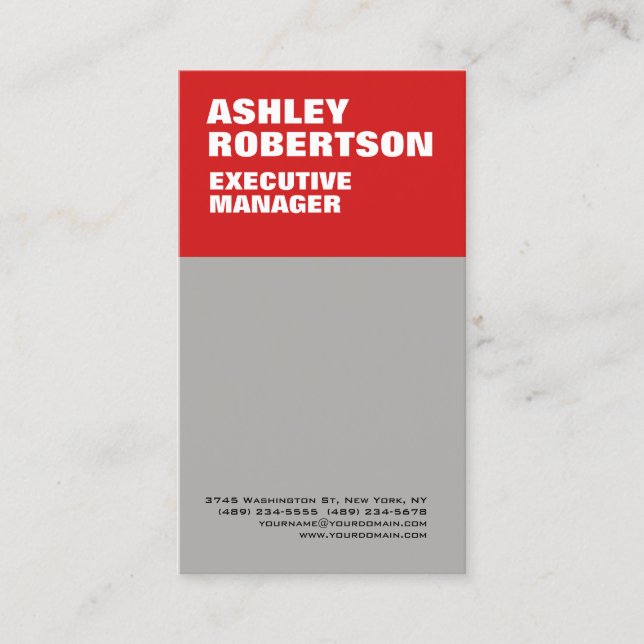 Red Grey Bold Modern Professional Minimalist Business Card (Front)