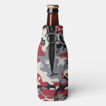 Red Grey Camo Camouflage Pattern Bottle Cooler by biutiful at Zazzle