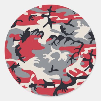 Red Grey Camo Camouflage Pattern Classic Round Sticker by biutiful at Zazzle