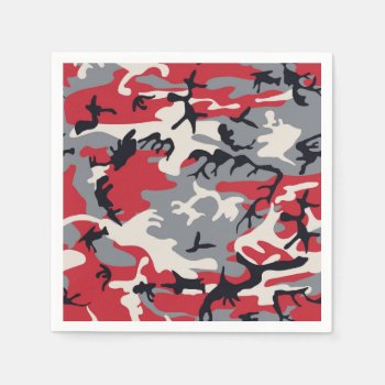 Red Grey Camo Camouflage Pattern Paper Napkins by biutiful at Zazzle