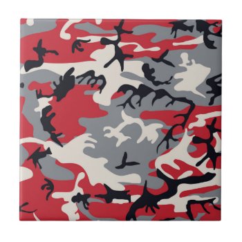 Red Grey Camo Camouflage Pattern Tile by biutiful at Zazzle