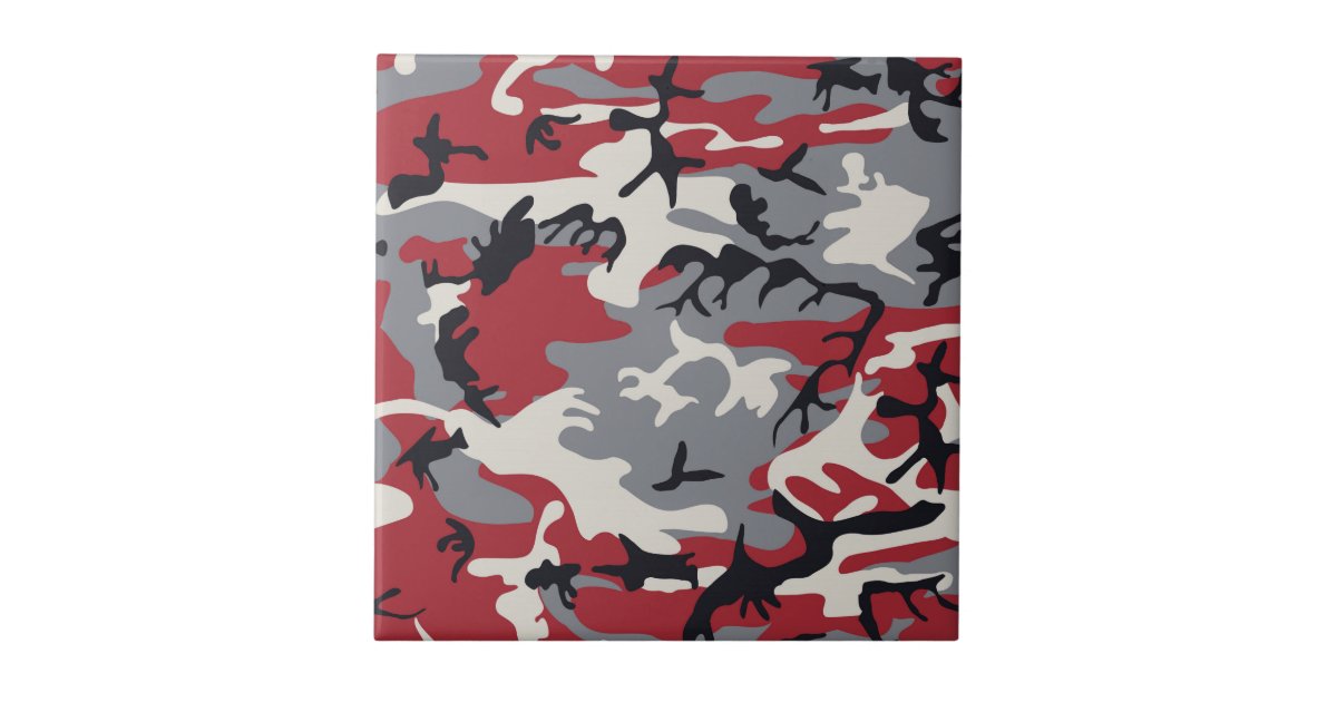 Red Grey Camo Camouflage Pattern Tile | Zazzle