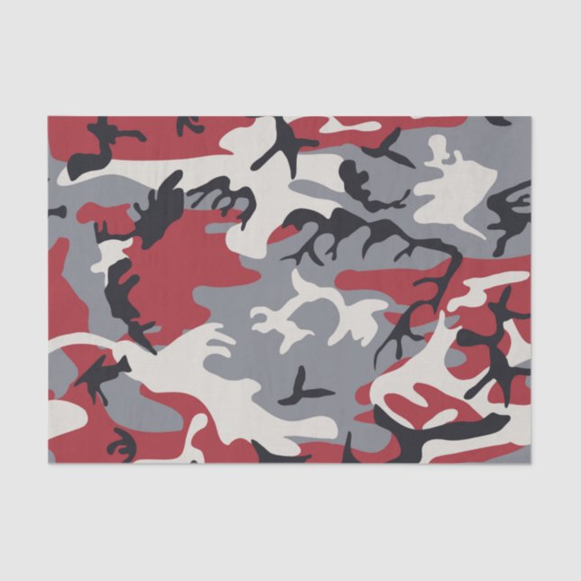 Red Grey Camo Camouflage Pattern Tissue Paper (Front)