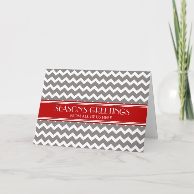 Red Grey Chevron Customer Season's Greetings Card (Front)