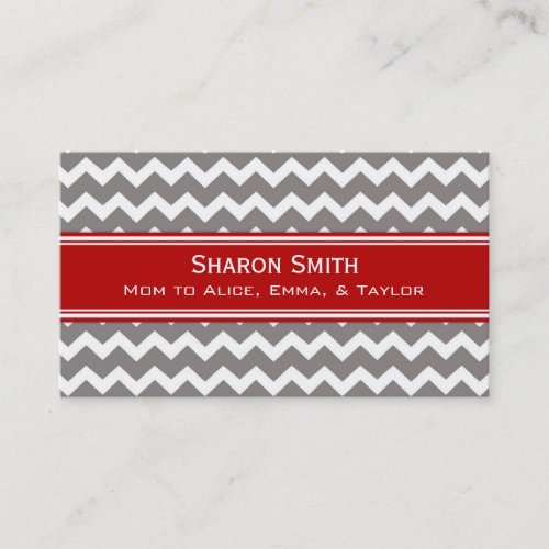 Red Grey Chevron Retro Mom Calling Cards Business Card