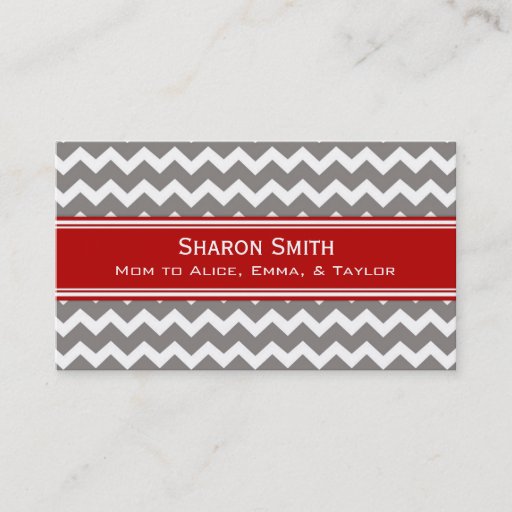 Customizable Red Grey Chevron Retro Mom Calling Cards Business Card