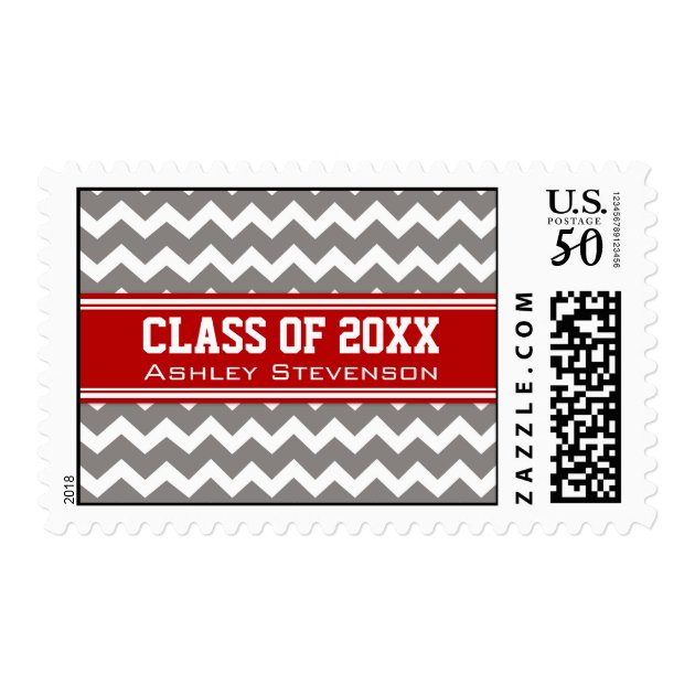 Red Grey Chevrons Graduation Custom Name Stamps