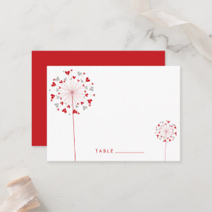 Red & Grey Dandelion Flowers Love Hearts Wedding Place Card