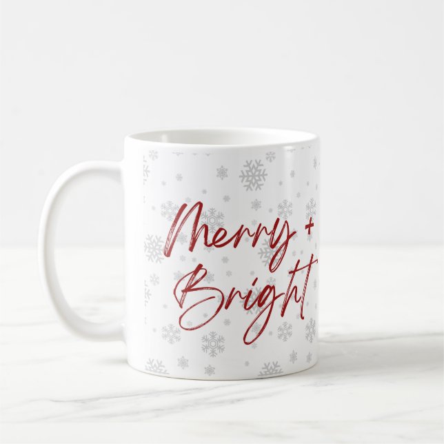 Red Grey Elegant MinimalistSnowflake Christmas Hol Coffee Mug (Left)