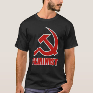 Red & Grey Feminist Hammer & Sickle on Black T-Shirt