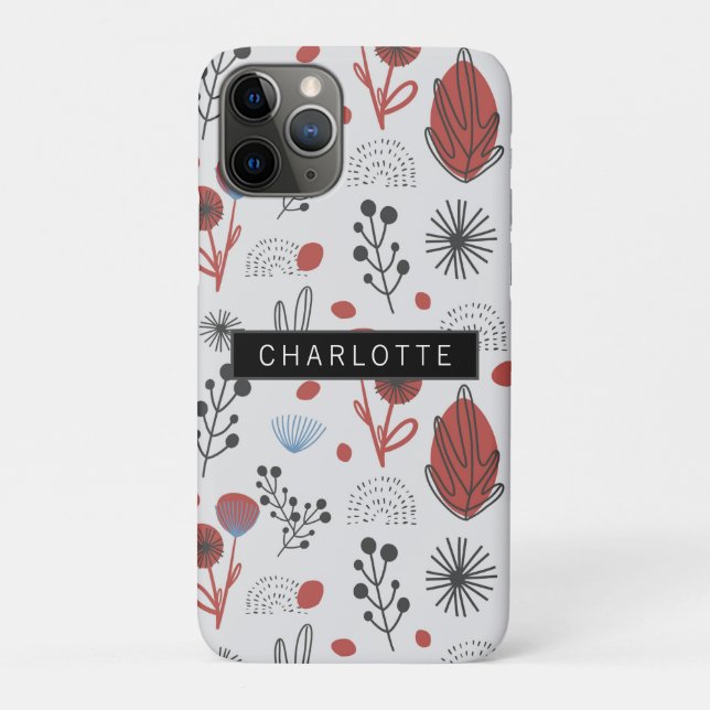 Red Grey Flower Plant Pattern Personalized Case-Mate iPhone Case (Back)