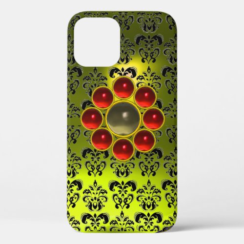 RED GREY GEMSTONE MON Bright Yellow Black Damask iPhone 12 Case