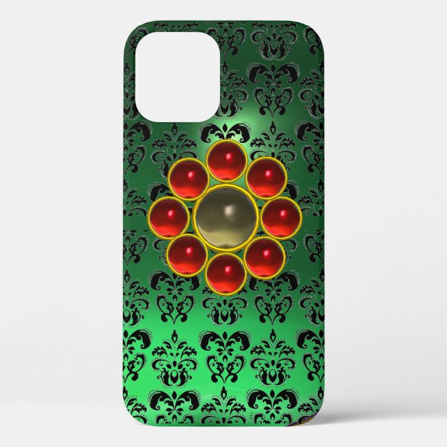 RED GREY GEMSTONE MON Jade Green Black Damask Case-Mate iPhone Case (Back)
