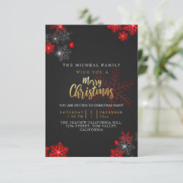 Red Grey Glitter Sparkles Merry Christmas Custom Invitation