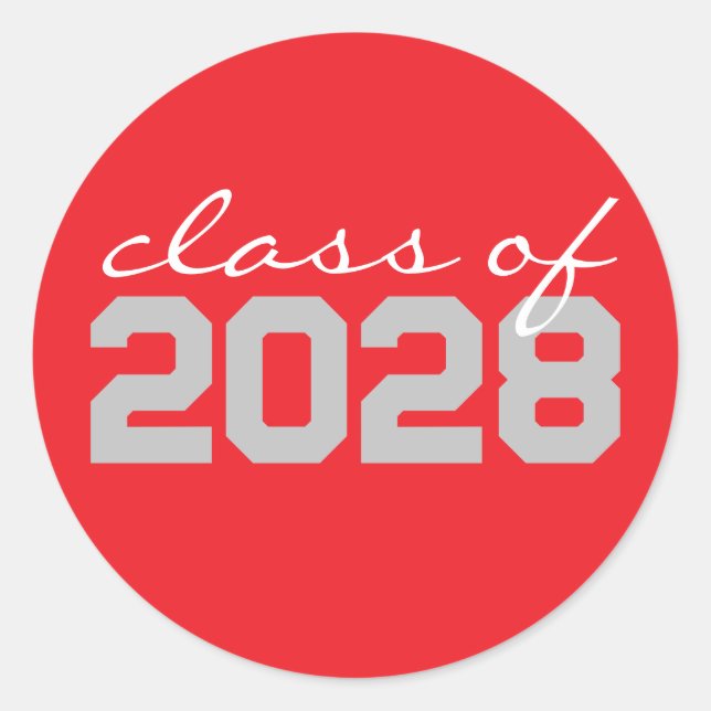 Red & Grey Graduation Classic Round Stickers (Front)