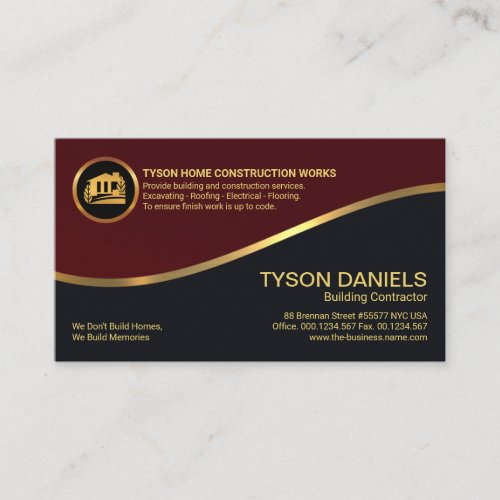 Red Grey Layer Gold Wave Builder Construction Business Card