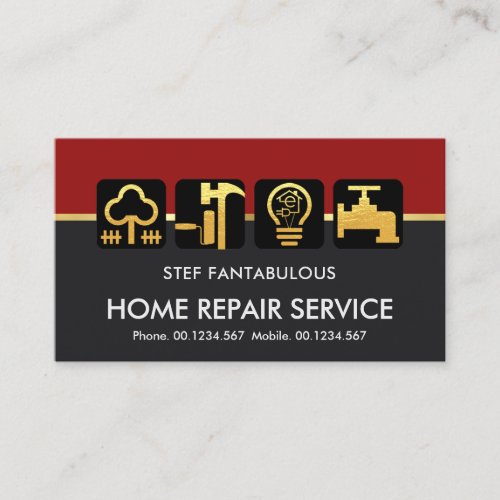 Red Grey Layers Gold Handyman Tools Line Business Card
