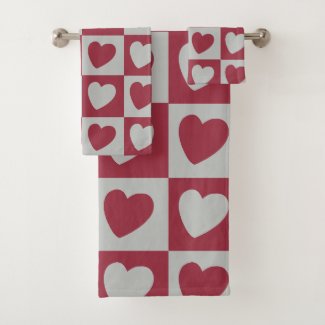 Red Grey Love Hearts Checkered Pattern 