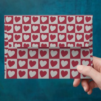 Red Grey Love Hearts Checkered Pattern 