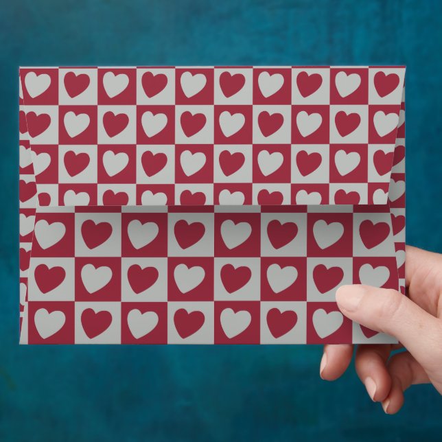 Red Grey Love Hearts Checkered Pattern  Envelope (Hand)