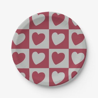 Red Grey Love Hearts Checkered Pattern Party