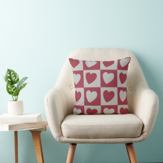 Red Grey Love Hearts Checkered Pattern