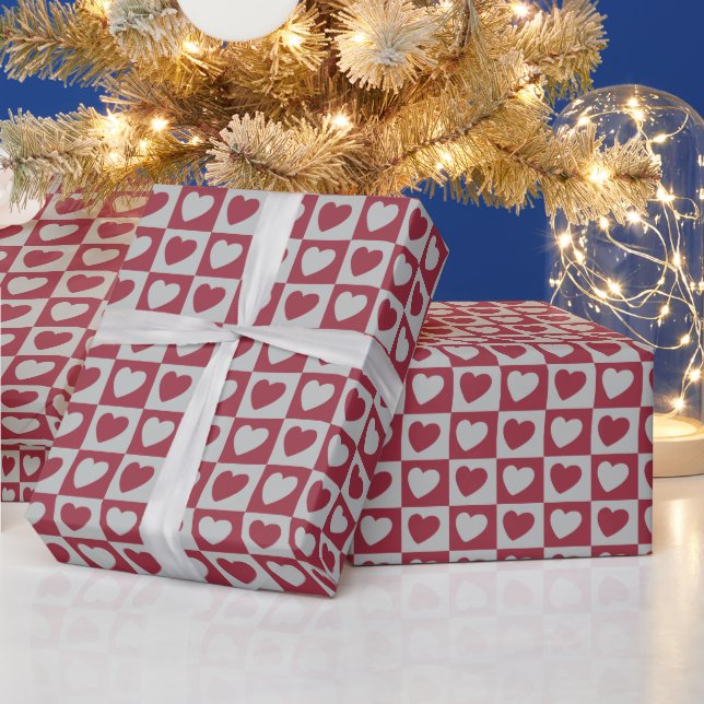 Red Grey Love Hearts Valentine's Day  Wrapping Paper (Holidays)