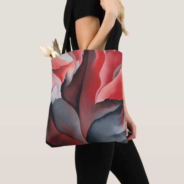 Red grey maple leaf abstract Georgia O'Keeffe Tote Bag (Close Up)