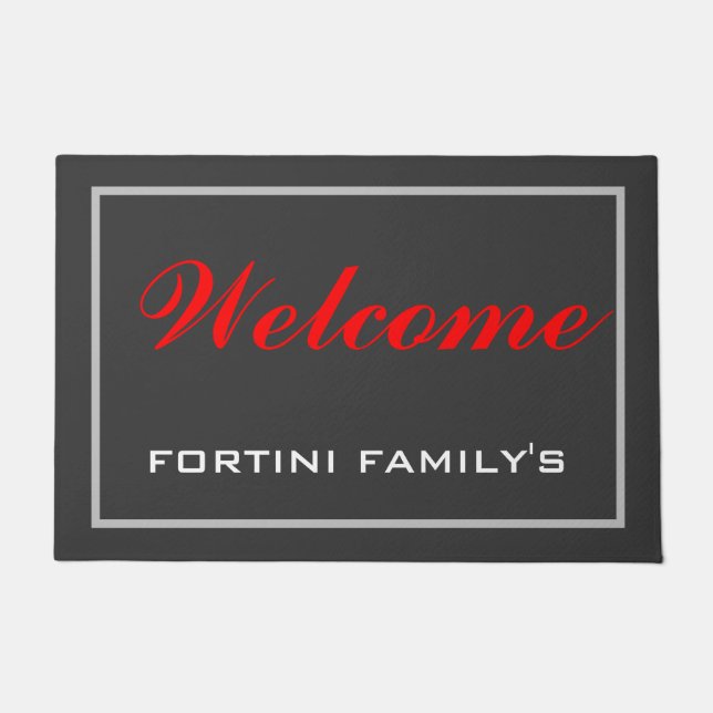 Red Grey Modern Minimalist Trendy Doormat (Front)