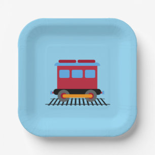 Red, grey, orange and blue color train  paper plates