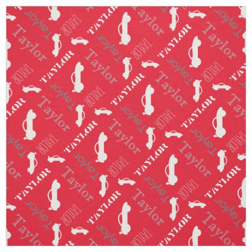 Red grey personalized name boys car text fabric
