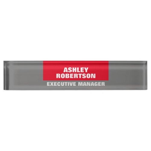 Red Grey Plain Professional Minimalist Modern Desk Name Plate