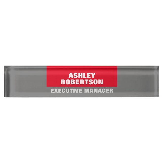 Red Grey Plain Professional Minimalist Modern Desk Name Plate (Front)